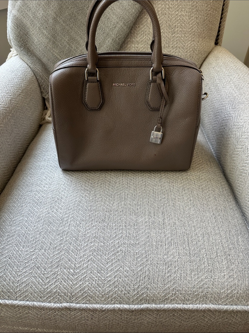 Michael Kors Taupe Brown Pebbled Leather Dome Satchel